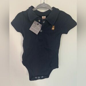Preppy navy blue polo shirt collared onesie teddy bear 100% cotton 3 months